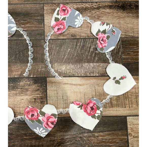 Valentine Heart Banner Bunting Vintage Linens Wedding Shower - Picture 3 of 5